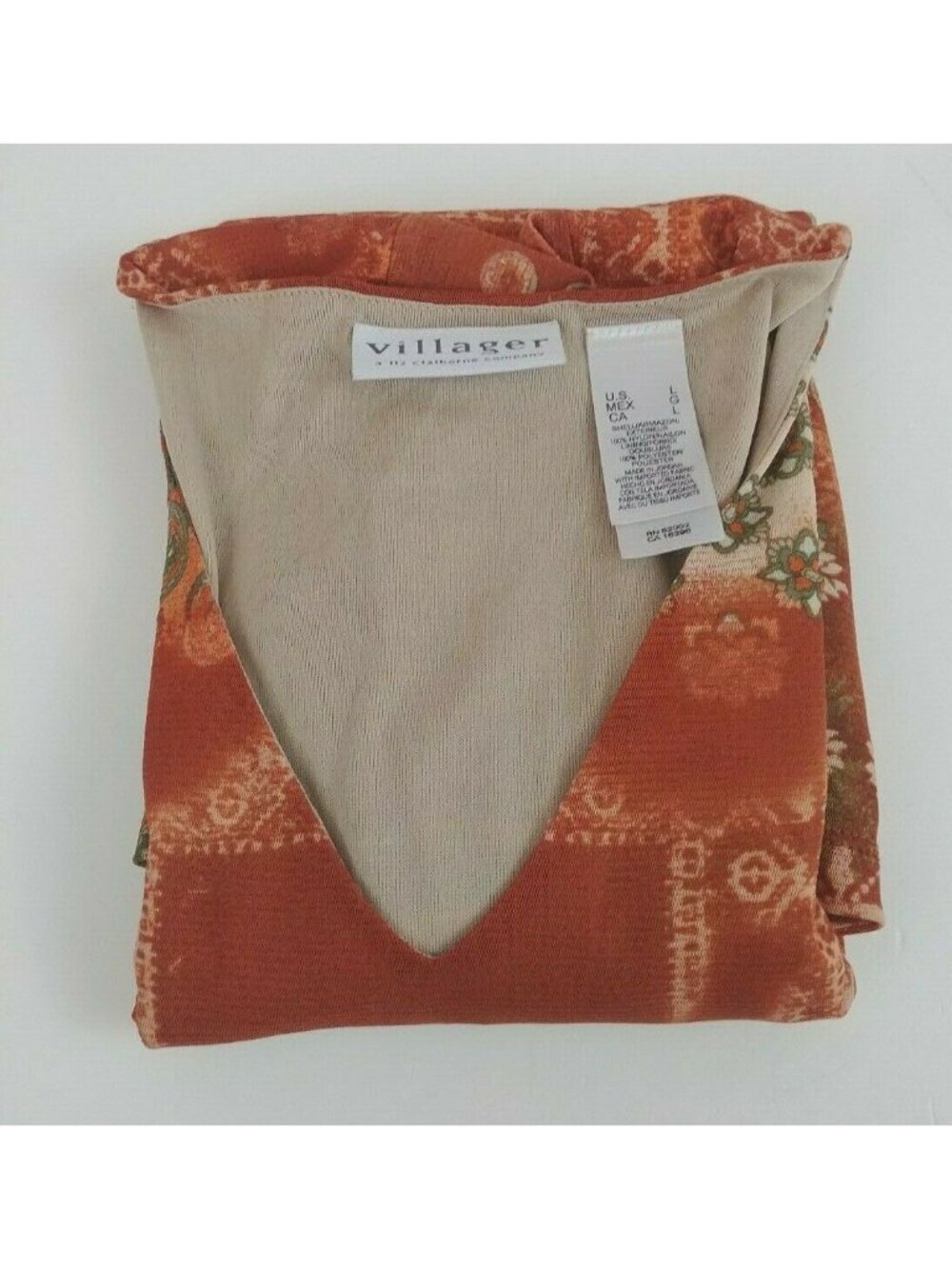 Villager Liz Claiborne 3/4 Sleeve Orange & Green African Floral Shirt Size Large - Picture 6 of 6